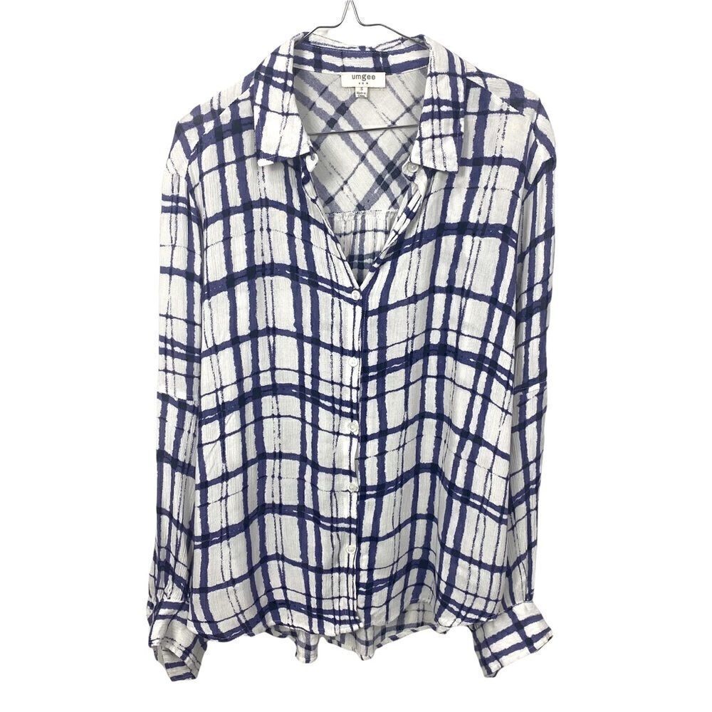 Umgee+ Plaid Blue White Plaid button down